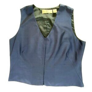 City Brand Navy Blue Sleeveless Formal Top Shirt Size 16 100% Silk Classic Basic
